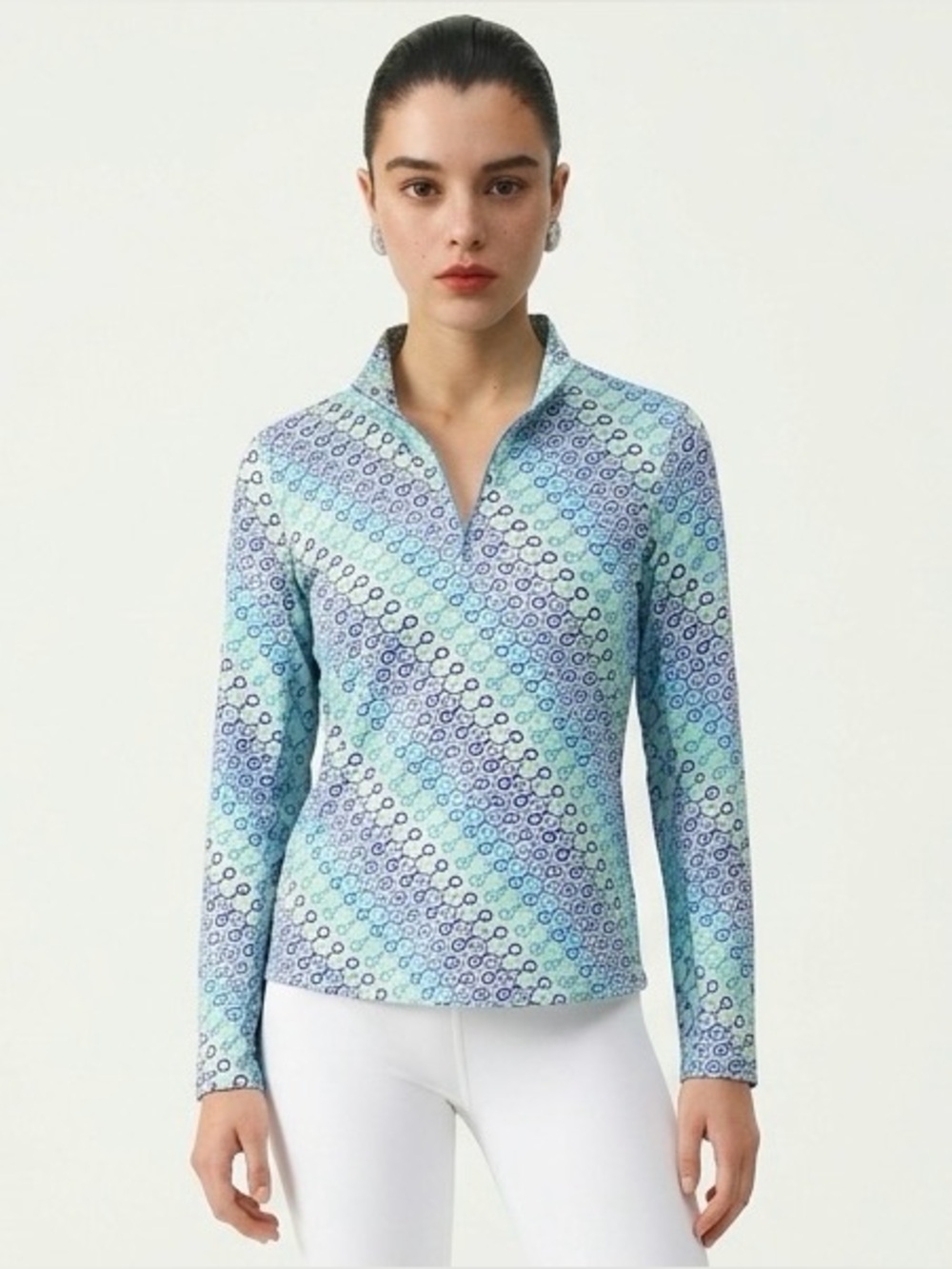 IBKUL 1/4 Zip Women's Small Blue Green Athleisure Beach UPF 50 - Size M